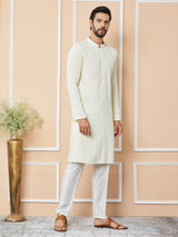 Cream Embroidered Chikankari Rayon Straight Kurta with Pyjama