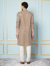 Men Brown and White Printed Kurta With pyjama