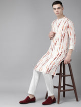 Men White Multi Tie and dye Print Design Straight Kurta With Pyjama