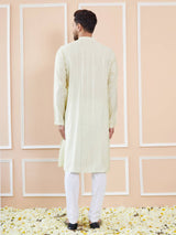 Men Cream with Subtle Gold Shimmer Chanderi Silk Sequins Kurta With Pajama