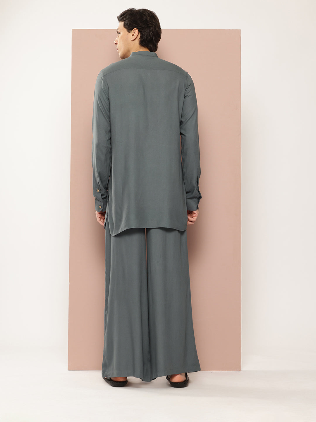 Men Grey Rayon Solid Pathani Sets