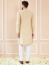 Men Regal Sand Cotton Straight Kurta