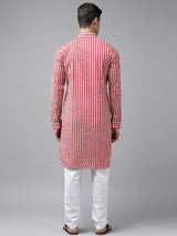 Men Fuchsia Pink Regular Pure Cotton Pathani Printed Men's Kurta