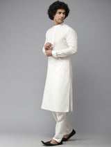 Riwaat.com Men White Solid Kurta Pajama With Svarna Pushpa Nehru jacket Riwaat Indo Western