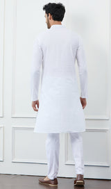 Men White Multicolor Thread Work Cotton Kurta