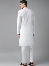 Men Cream Cotton Straight Kurta with Slub Effect