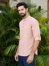 Men Pack Of 2 Peach & Turquoise Blue Cotton Solid Short Kurta