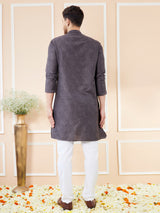 Black Ethnic Motifs Silk Jacquard Woven Design Straight Kurta with Pyjama