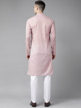 Men Pink & Gold Printed Straight Kurta With Pyjama
