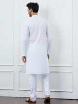 Men White Cotton Kurta with Sequence Thread Work