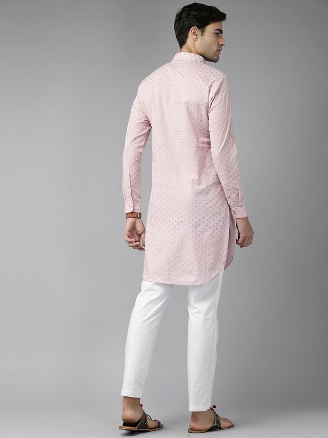 Men White Regular Pure Cotton Pathani Printed Men's Kurta With White Salwar