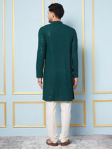 Men Emerald Radiance Embroidered Sequined Rayon Kurta