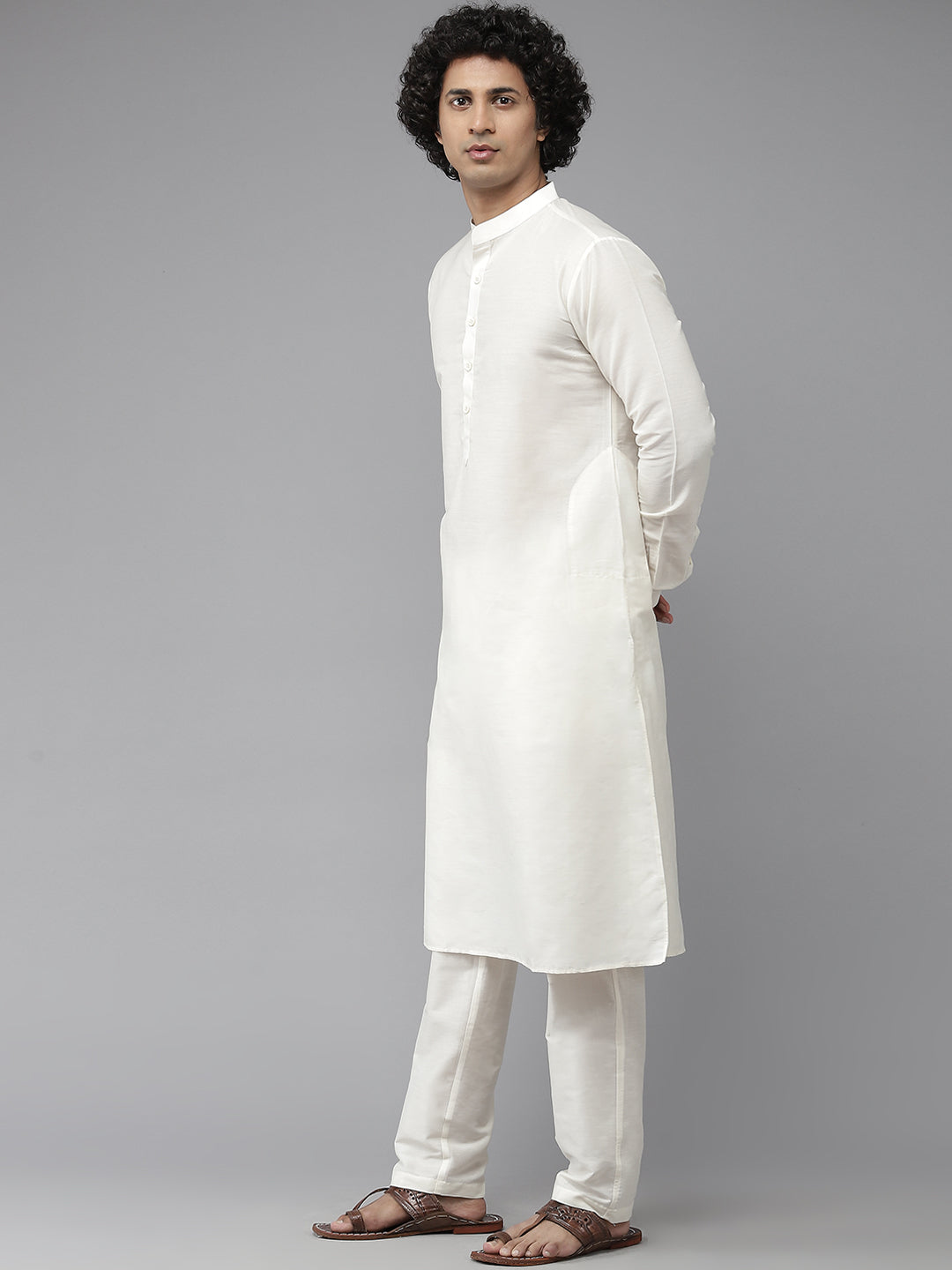 Riwaat.com Men White Solid Kurta Pajama With Golden Filigree Nehru jacket Riwaat Indo Western