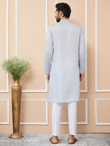 Pastel Blue Embroidered Chanderi Silk Straight Kurta with Pyjama