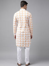 Men White Regular Pure Cotton Pathani Printed Men's Kurta With White Salwar
