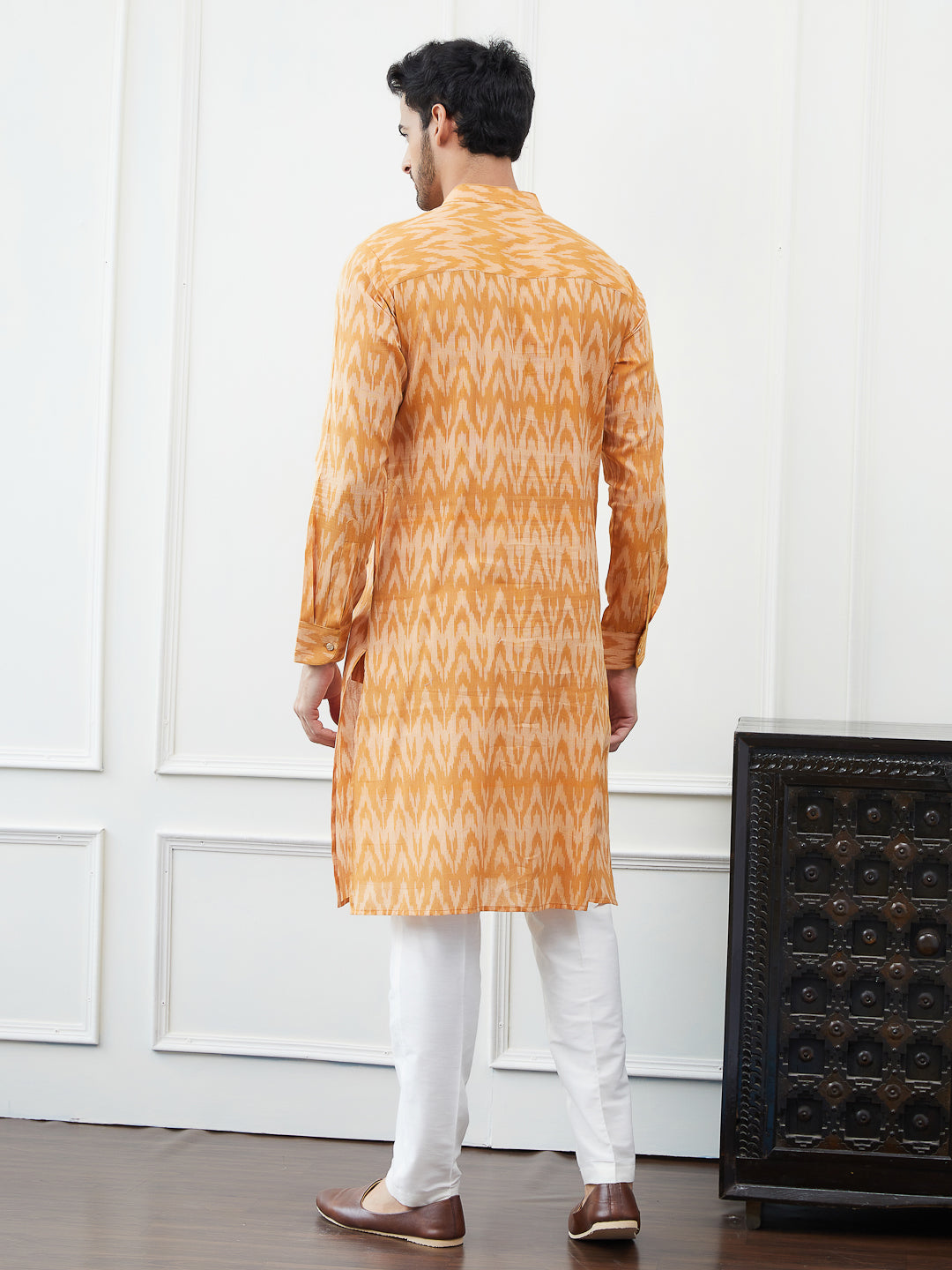 Riwaat.com Men Orange & Cream Printed Cotton Kurta Riwaat Printed