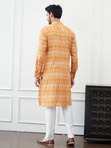 Riwaat.com Men Orange & Cream Printed Cotton Kurta Riwaat Printed