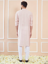 Men Blush Pink Chanderi Silk Sequins Kurta