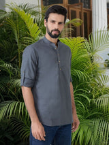 Men Pack Of 2 Peach & Grey Cotton Solid Short Kurta
