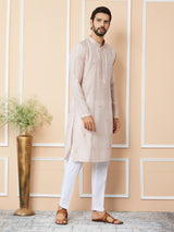 Light Classic Rose Embroidered Pure Chanderi Silk Straight Kurta with Pyjama