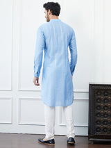 Men Turquoise Blue Sequinses Cotton Kurta Set