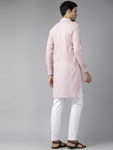 Men Baby Pink Regular Pure Cotton Pathani Printed Men's Kurta