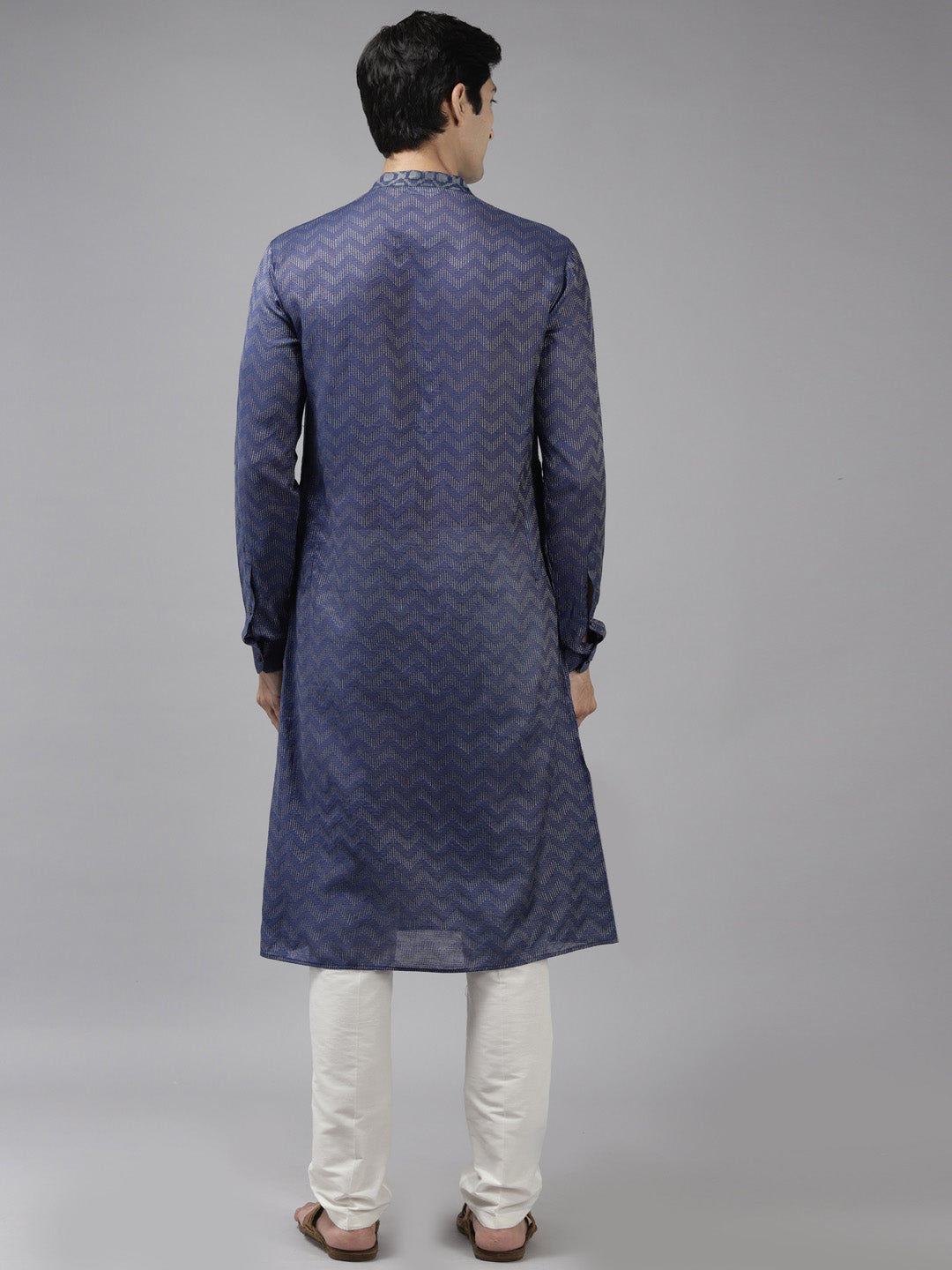 Men Purple & Beige Wave Woven Design Thread Work Kurta