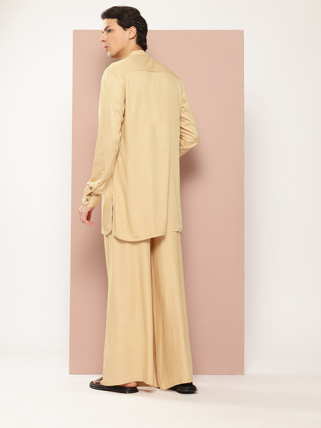 Men Beige Rayon Solid Pathani Sets