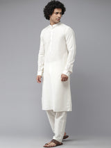 Riwaat.com Men White Solid Kurta Pajama With Golden Petal Nehru jacket Riwaat Indo Western