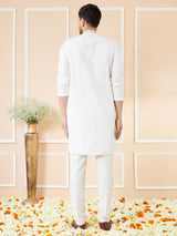 Cream Solid Cotton Emboridered Neckline Straight Kurta with Pyjama