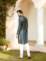 Men Sapphire Stripe Chanderi Silk Sequins Kurta