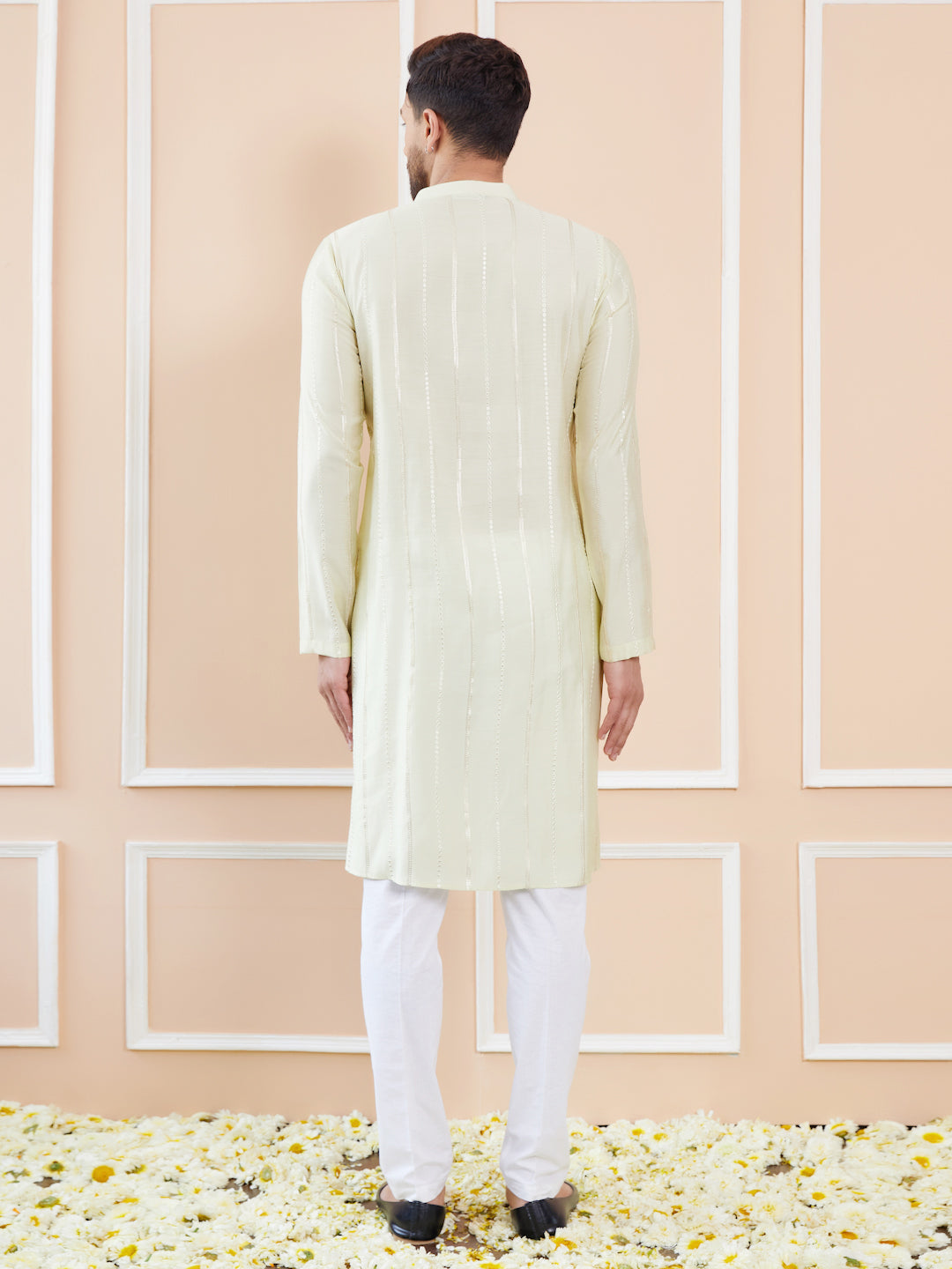 Men Ivory Glimmer Chanderi Silk Sequins Kurta