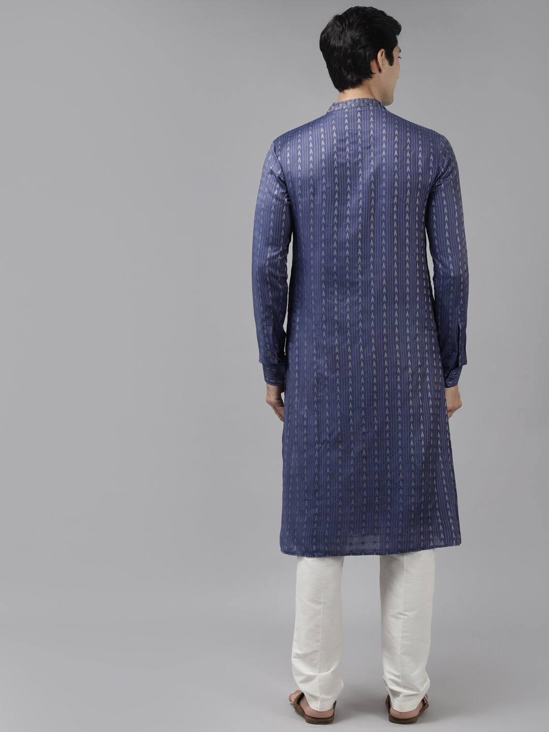 Men Purple & Beige Woven Design Thread Work Kurta