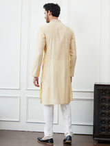 Riwaat.com Men Cream Flacket Embroidery Cotton Kurta Riwaat Embroidered