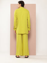 Men Lime Green Rayon Solid Pathani Sets