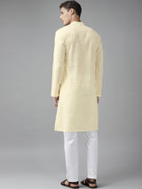 Men Cream Cotton Straight Kurta with Slub Effect With Pajama