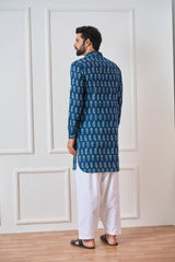 Riwaat.com Men Indigo Regular Pure Cotton Pathani Kurta Riwaat Floral Pathani