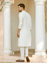 Men Off White And Golden Glimmer Chanderi Silk Sequins Kurta