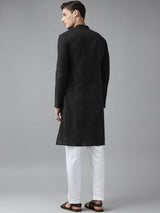 Men Black Cotton Straight Kurta with Slub Effect With Pajama