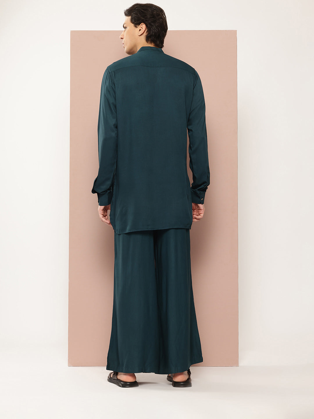 Men Green Rayon Solid Pathani Sets