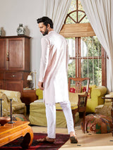 Men Light Rose Pink with Navy Blue Stripes Pintex Design Sequins Cotton Kurta With Pajama