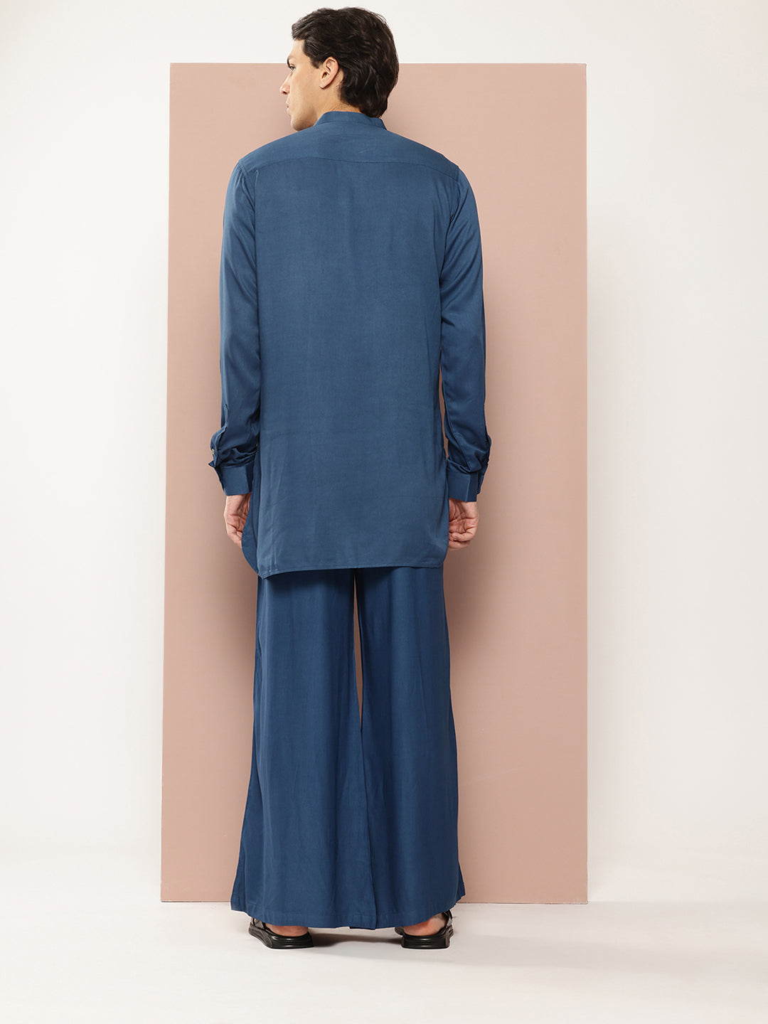 Men Teal Rayon Solid Pathani Sets