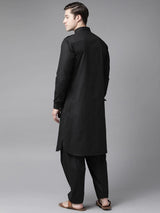 Men Black Pathani Kurta with Salwar