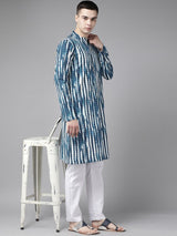Men Blue Multi Tie and dye Print Design Straight Kurta With Pyjama