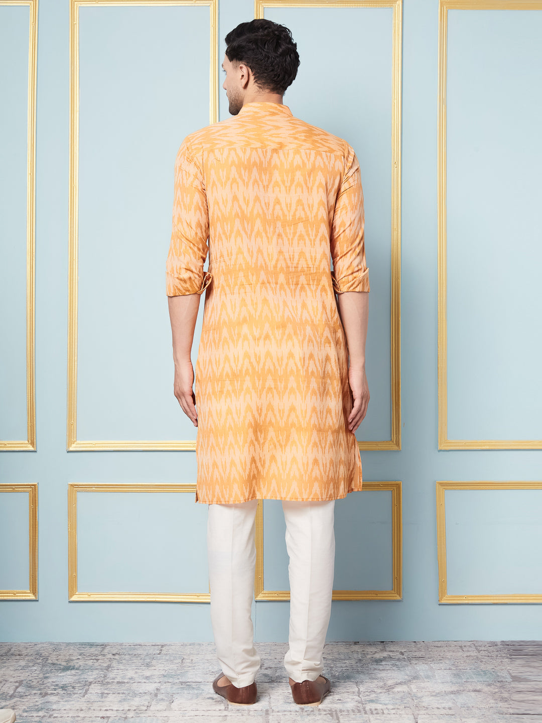 Men Mustard And Printed Kurta