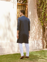 Men Eclipse Blue Cotton Pintex Design Sequins Kurta