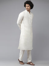 Riwaat.com Men White Solid Kurta Pajama With Golden Weave Nehru jacket Riwaat Indo Western