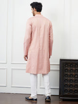 Riwaat.com Men Pink Sequence Mirror Work Cotton Kurta Riwaat Printed Sequin Work