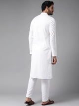 Men Snow White Chikankari Embroidered Straight Kurta With Pajama