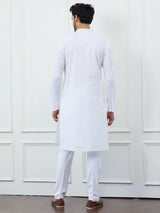 Classic White Cotton Gold Thread Work & Sequence Kurta